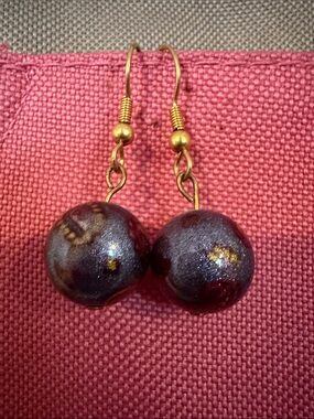 Handmade Dark Purple Glass Bead Drop Earrings - Unbranded